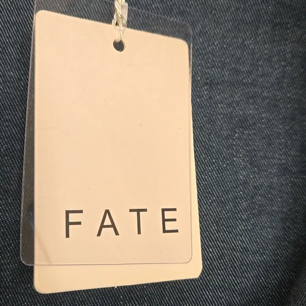 Denim Mini Dress with Puff Sleeves Zip Down With Belt by Fate - Small - Picture 8 of 9